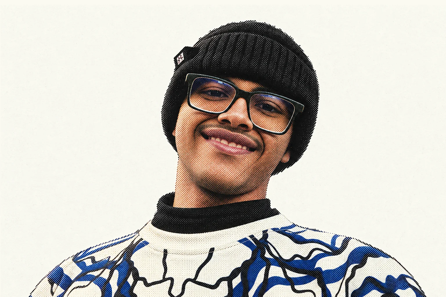 portrait, full colour, blue t-shirt